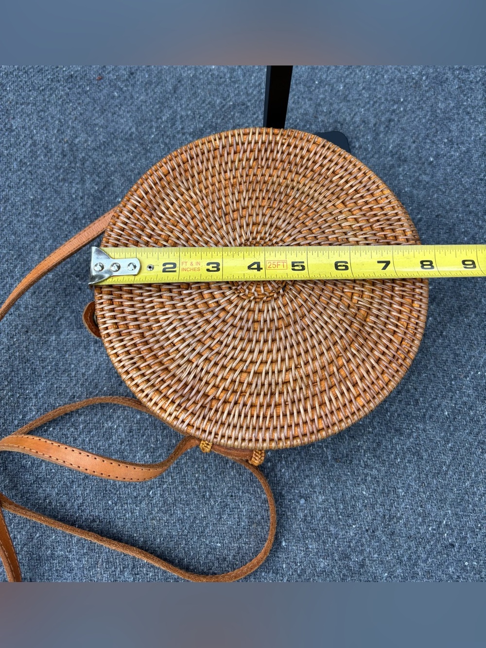 Vintage Round Bali Rattan Crossbody Bag Boho Wicker Straw Purse Leather Strap - Picture 7 of 7